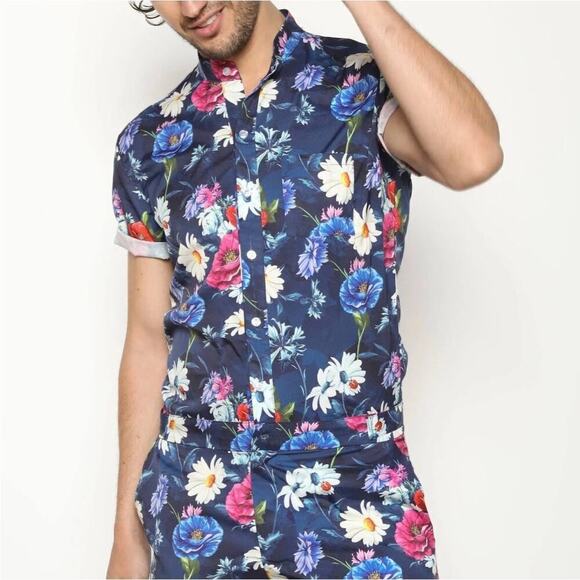 Romper Jack Floral Passion Romper Jumpsuit One Piece Button Front Navy Festival - Picture 1 of 8